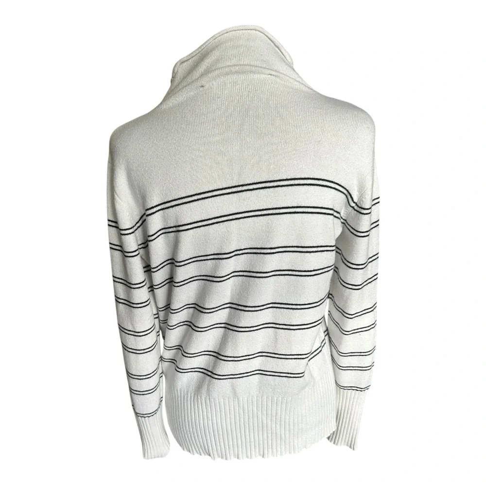 French Connection Babysoft Stripe Funnel Neck Sweater Black White Size M
